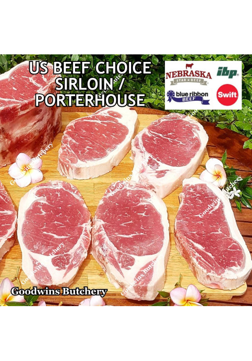 Beef Sirloin US CHOICE (Striploin / New York Strip / Has Luar) frozen steak cuts 1, 2, 2.5 & 5 cm (price/kg) brand USDA IBP